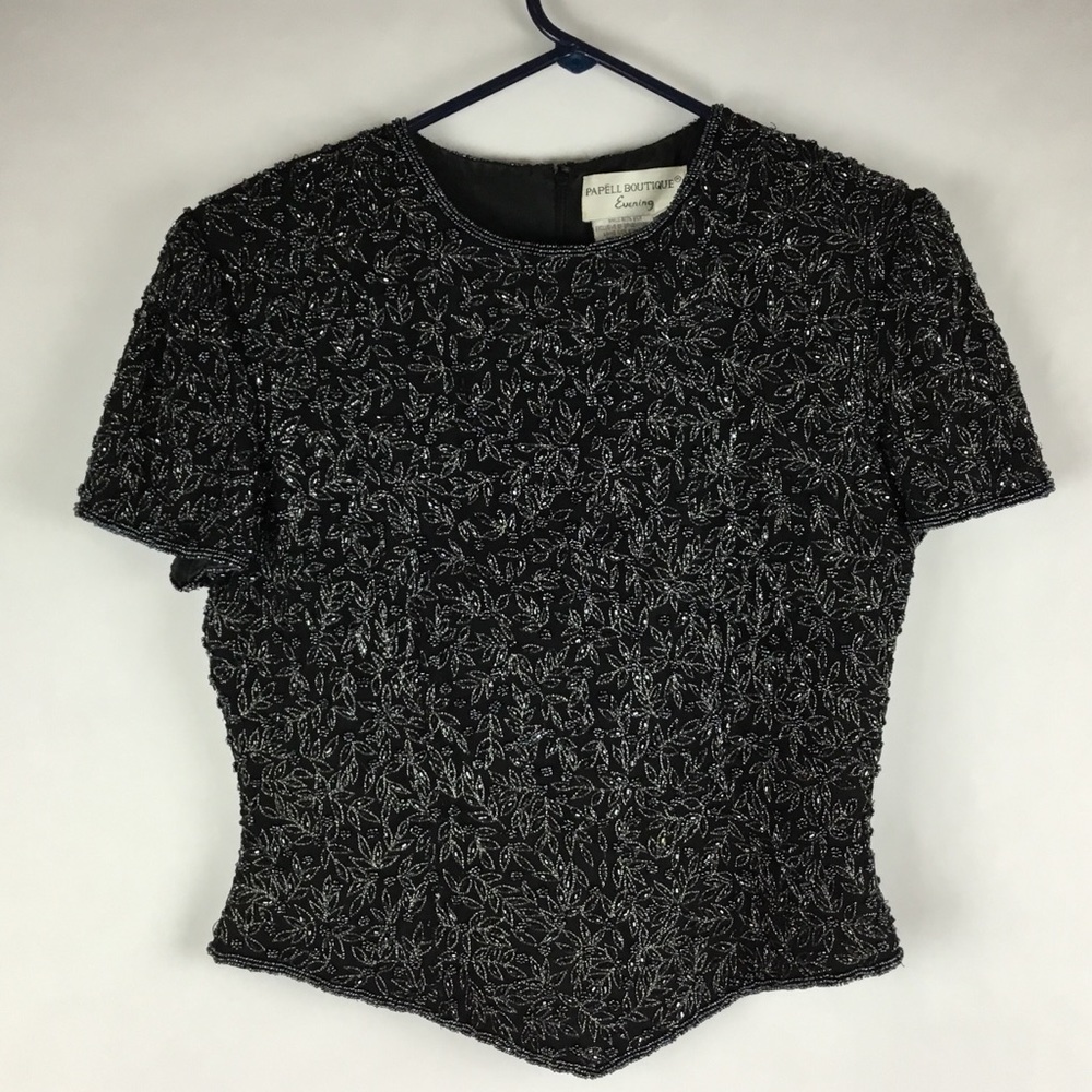 Adrianna Papell Women Top Formal Beaded Silk Sz S
